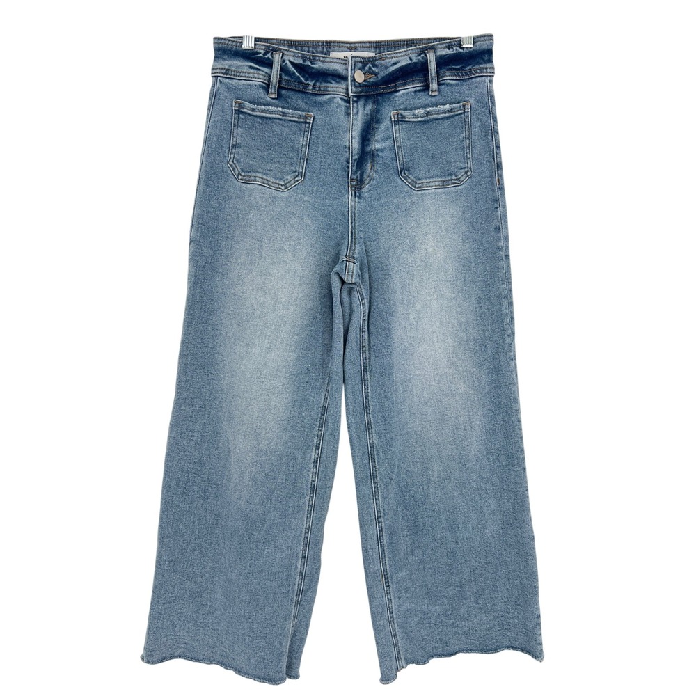 Mica Premium Denim Jeans Womens 29 Blue Wide Leg Crop Raw Hem Patch Pocket
